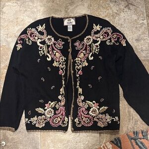 Tiara International Embroidered Cardigan Sweater